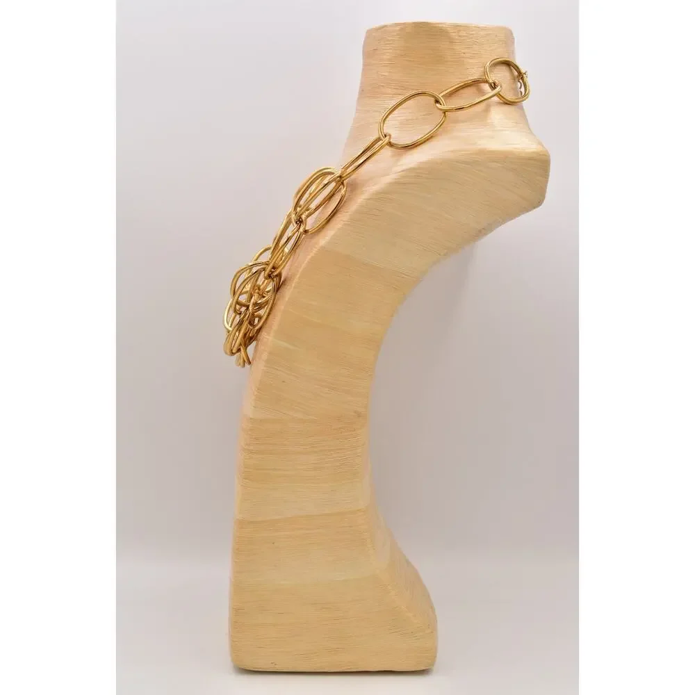 Vintage Heavy Chain Necklace Gold Tone Triple Curb Linked Chunky 1980s BinBD